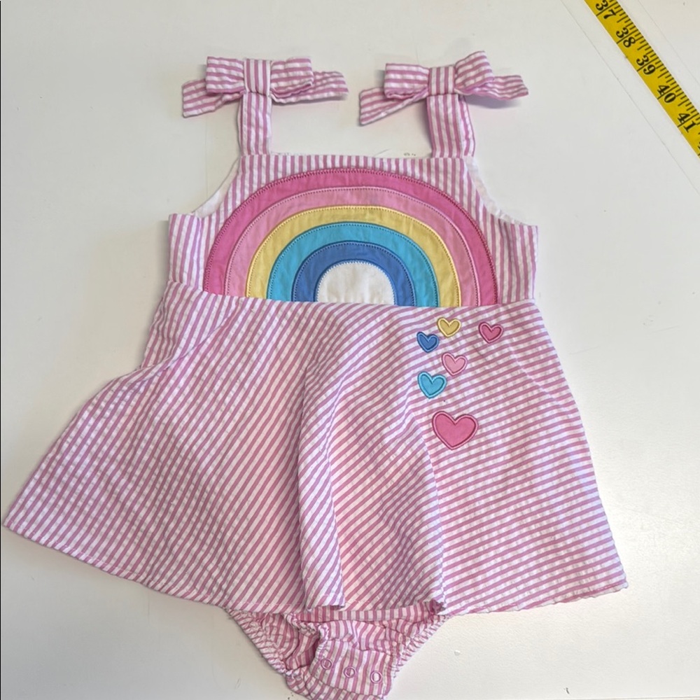 Blueberi Boulevard Pink Striped Dress with Rainbow Pattern
